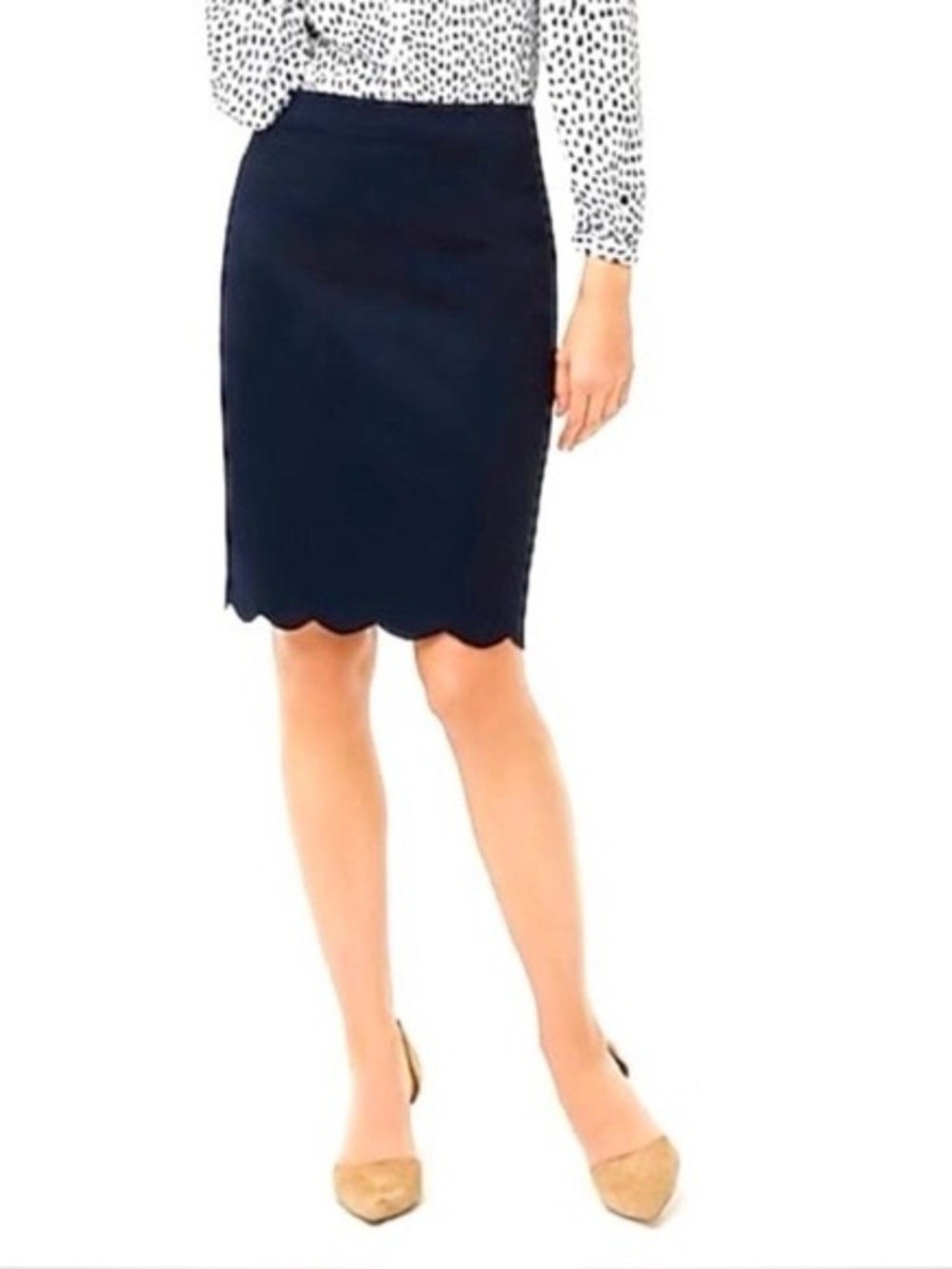 J Crew Women’s Navy Scalloped Hem Pencil Skirt
